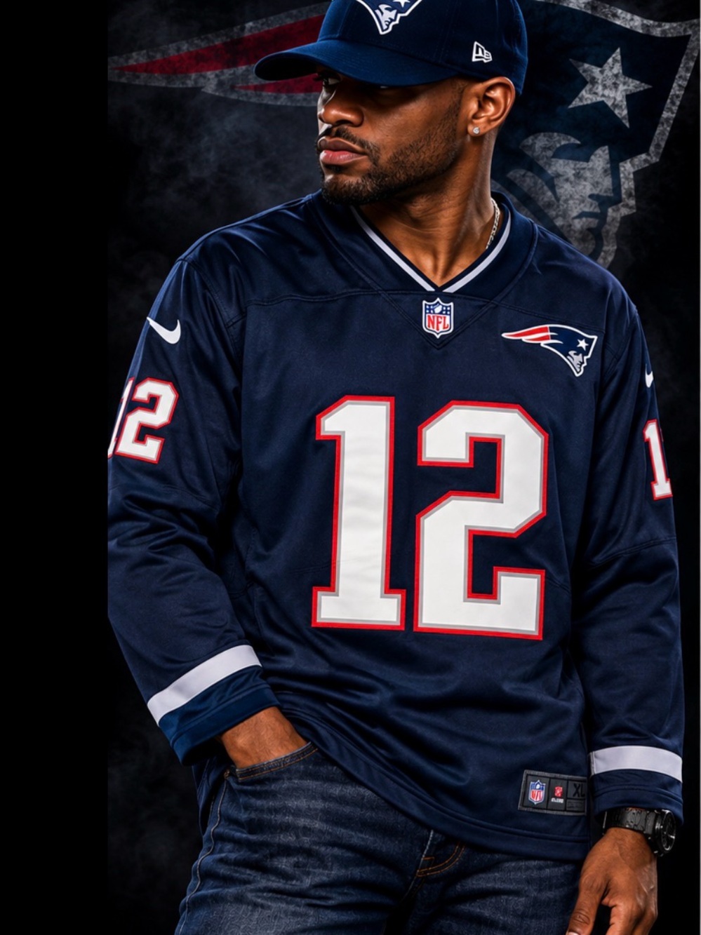 NFL Navy Tom Brady #12 Jersey with Red & White Accents